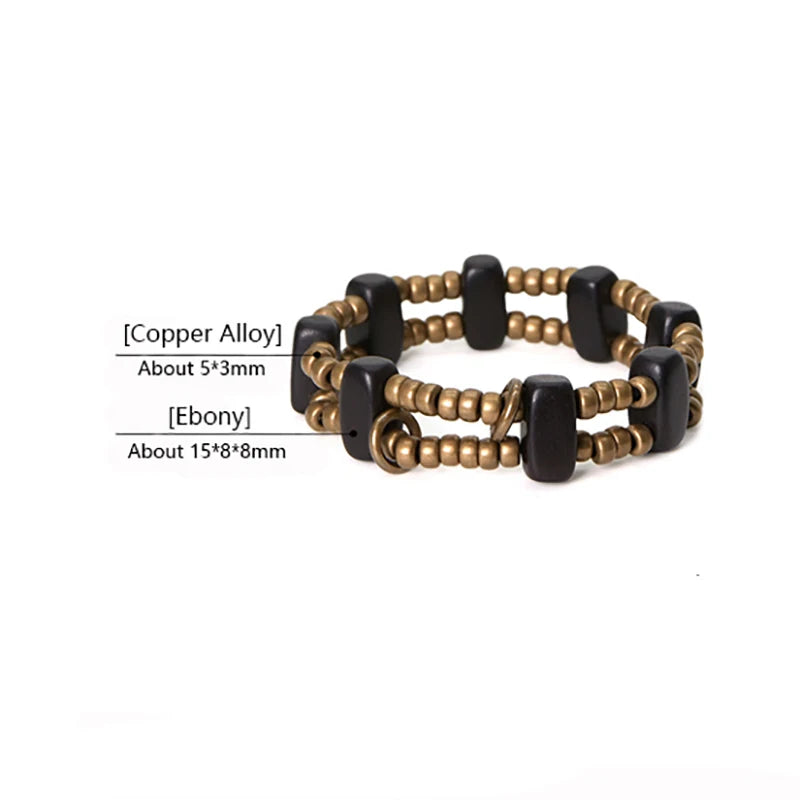 Bracelet Multirang Perles de Laiton et Bois d'Ébène – Géométrique, Homme et Femme