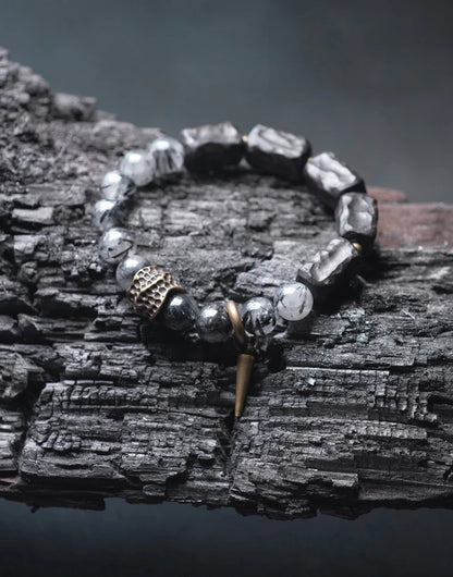 Bracelet Quartz Rutile Noir et Ébène – Cristaux Délicats, Unisexe