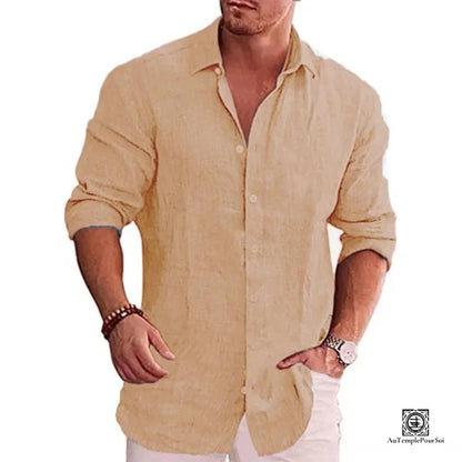 Chemise Casual en Lin Beige Homme - Confort et Style pour Toutes Occasions