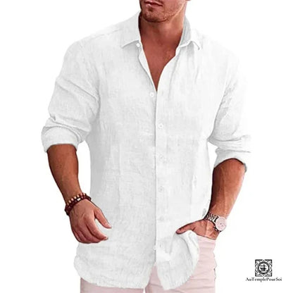 Chemise Casual en Lin Blanc Homme - Confort et Style pour Toutes Occasions