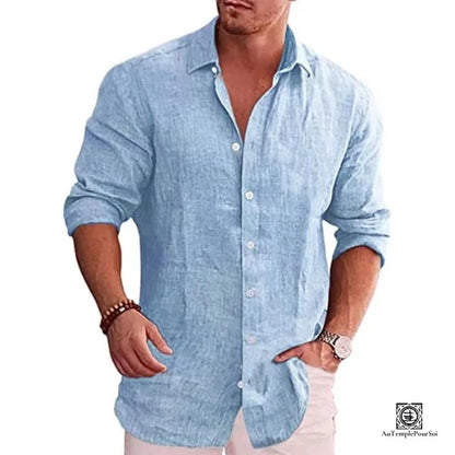 Chemise Casual en Lin Bleu Homme - Confort et Style pour Toutes Occasions