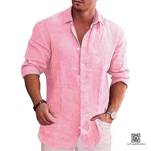 Chemise Casual en Lin Rose Homme - Confort et Style pour Toutes Occasions