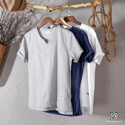 T-shirt à boutons en lin léger pour homme