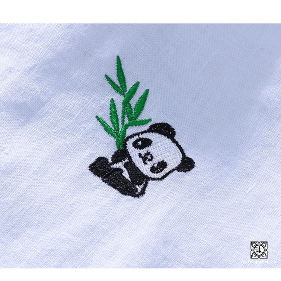 Chemise en lin manches courtes col Mao detail Motif Panda