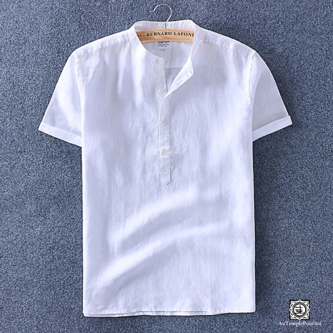 Chemise en lin col mao manches courtes blanche