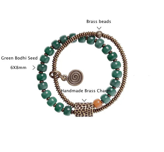 Bracelet Double Rang Graines de Bodhi et Laiton – Porte-Bonheur pour Maman ou Amie