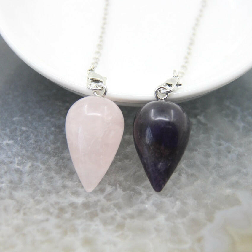 Natural Stone Healing Water Drop Pendulum Reiki Crystal Pendant Divination Cone Plated 