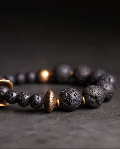 Bracelet Pierre de Lave et Laiton – Bijou Énergétique Unisexe