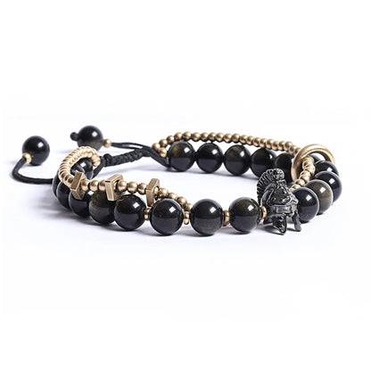 Bracelet Tressé Homme Obsidienne Dorée ou Goldstone Bleue – Style Viking Ajustable