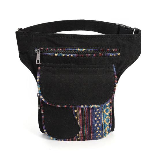 Black Fabric Ethnic Fanny Pack - Elegance and Practicality