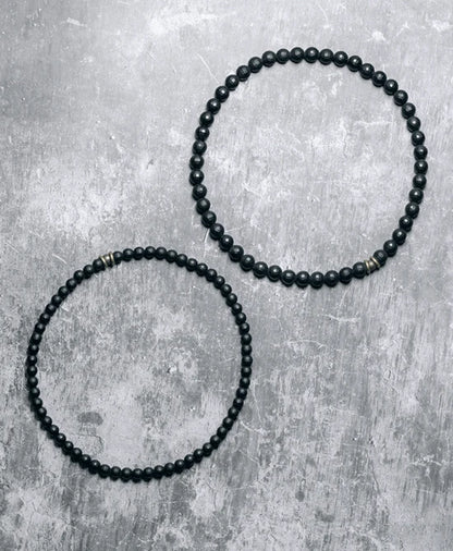 Bracelet Minimaliste Agate Noire Mate et Perles de Laiton – 6 ou 8 mm, Unisexe