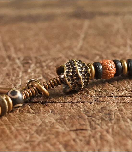 Bracelet Multirang Rudraksha, Ébène et Laiton – Porte-Bonheur Unisexe