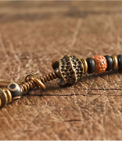 Bracelet Multirang Rudraksha, Ébène et Laiton – Porte-Bonheur Unisexe