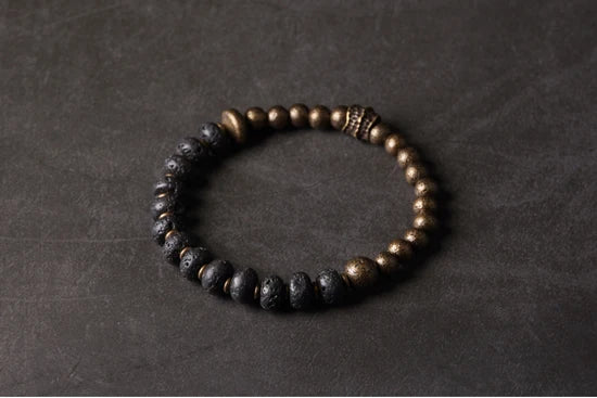 Bracelet Pierre de Lave Noire et Cuivre Oxydé Forgé Main – Style Rustique, Idée Cadeau
