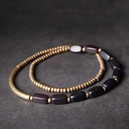 Bracelet Multirang Ébène et Tubes de Laiton – Fait Main, Homme et Femme