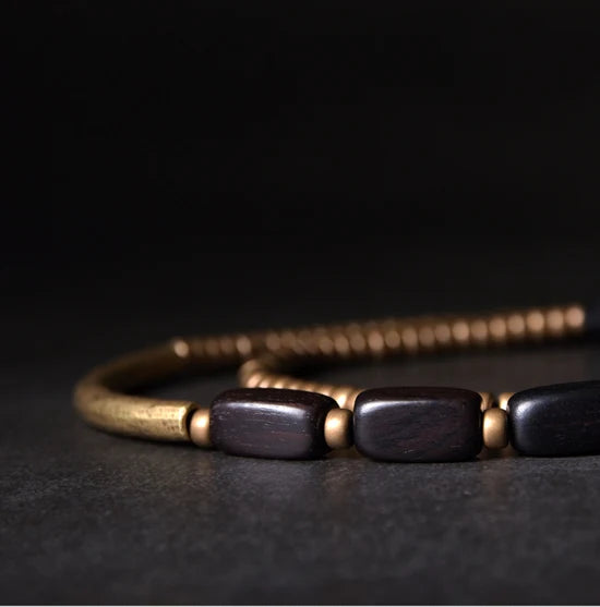 Bracelet Multirang Ébène et Tubes de Laiton – Fait Main, Homme et Femme
