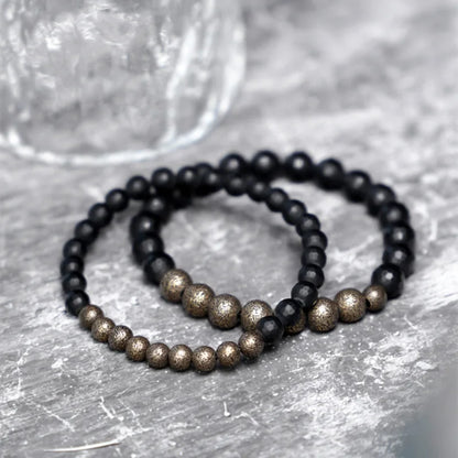 Bracelet Agate Noire Mate à Facettes et Laiton Vieilli – Homme et Femme