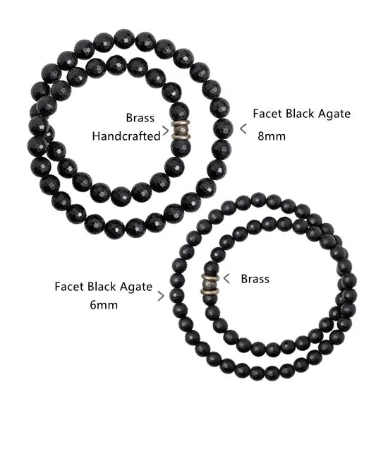 Bracelet Minimaliste Agate Noire Mate et Perles de Laiton – 6 ou 8 mm, Unisexe