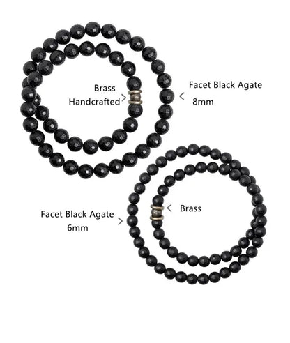 Bracelet Minimaliste Agate Noire Mate et Perles de Laiton – 6 ou 8 mm, Unisexe