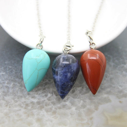 Natural Stone Healing Water Drop Pendulum Reiki Crystal Pendant Divination Cone Plated 