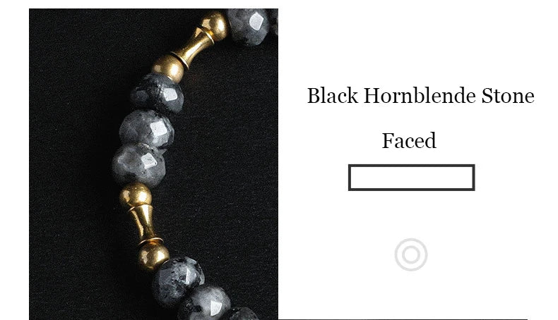Bracelet Oeil de Tigre à Facettes ou Hornblende Noire – Breloque Bambou en Cuivre