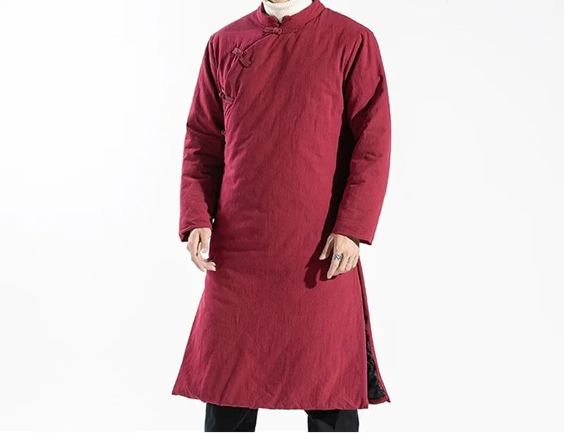 Manteau Long Style Chinois Bleu Homme - Hanfu Jacket Hiver Asymétrique