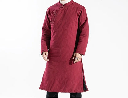 Manteau Long Style Chinois Bleu Homme - Hanfu Jacket Hiver Asymétrique