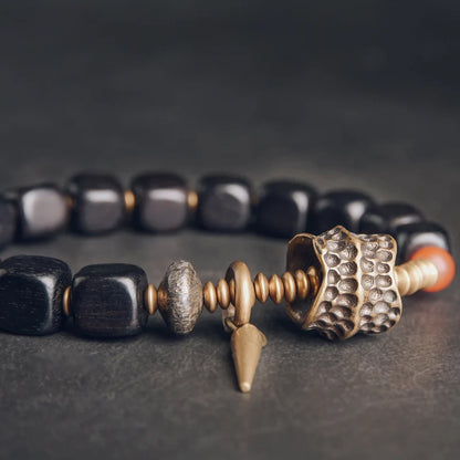 Bracelet Ébène Cubique et Cuivre Martelé Vieilli – Style Rock, Homme et Femme