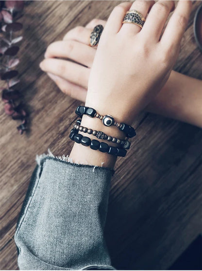 Lot de 2 Bracelets Ébène et Cuivre Martelé Oxydé – Parure Homme et Femme