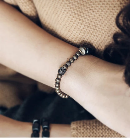 Lot de 2 Bracelets Ébène et Cuivre Martelé Oxydé – Parure Homme et Femme
