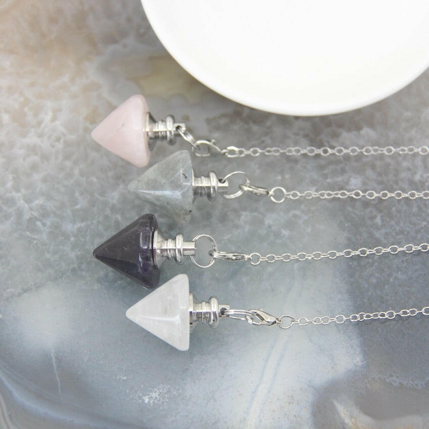 Natural Stone Conical Pendulum for Divination Dowsing Cone Shape Fortune Pendants Pink Crystal Bullet Quartz Jewelry 