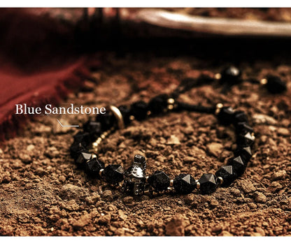 Bracelet Tressé Homme Obsidienne Dorée ou Goldstone Bleue – Style Viking Ajustable