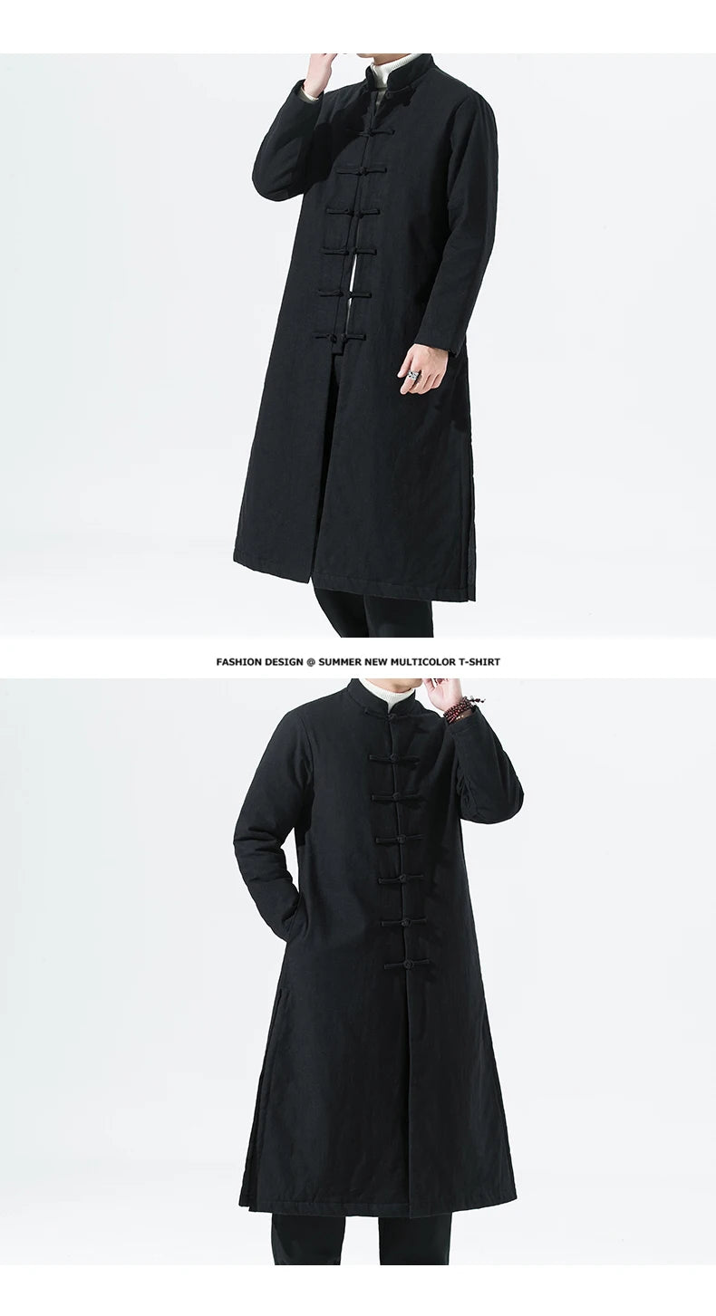 Manteau Long Style Chinois Marron - L’Élégance du Hanfu Moderne
