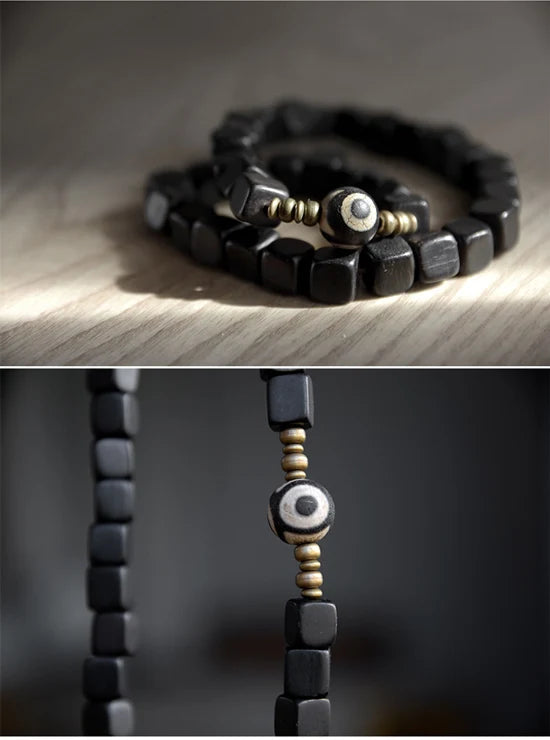 Lot de 2 Bracelets Ébène et Cuivre Martelé Oxydé – Parure Homme et Femme