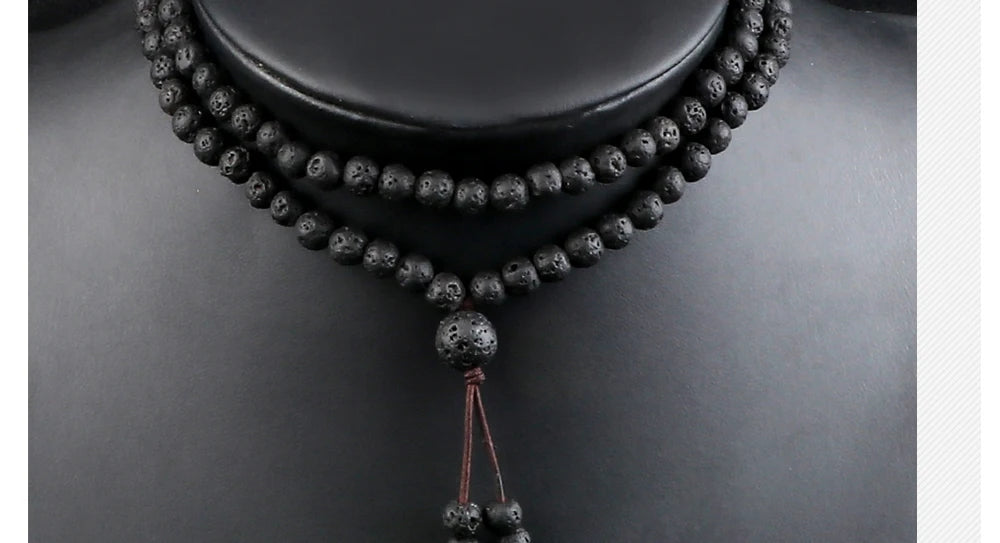 Mala 108 Perles Pierre de Lave Volcanique – Méditation Yoga