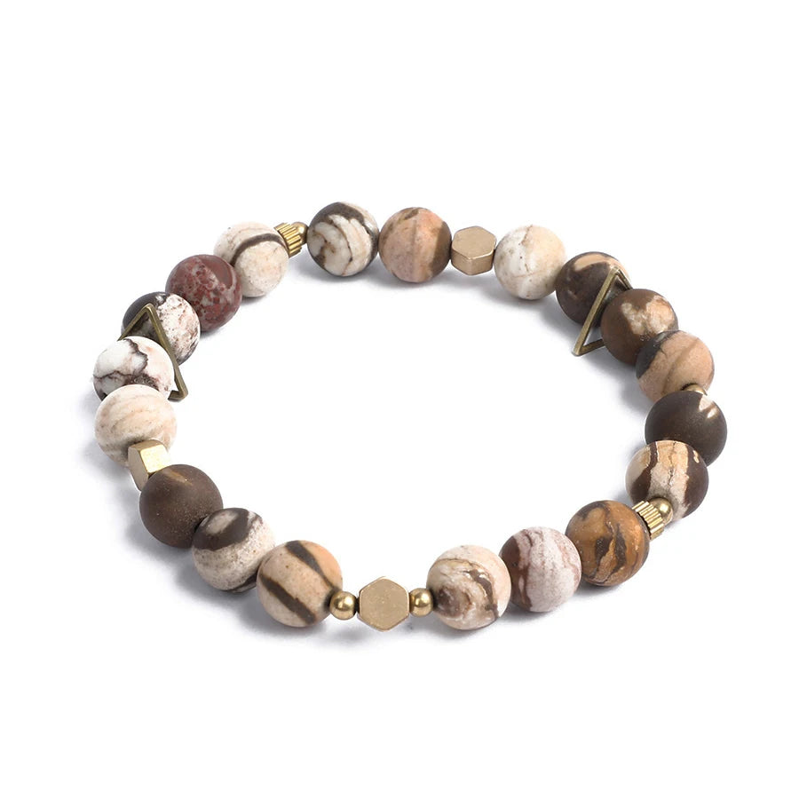 Bracelet Jaspe Zèbre, Jaspe Fleur ou Turquoise d'Afrique – Breloque en Cuivre