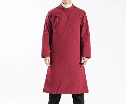 Manteau Long Style Chinois Bleu Homme - Hanfu Jacket Hiver Asymétrique