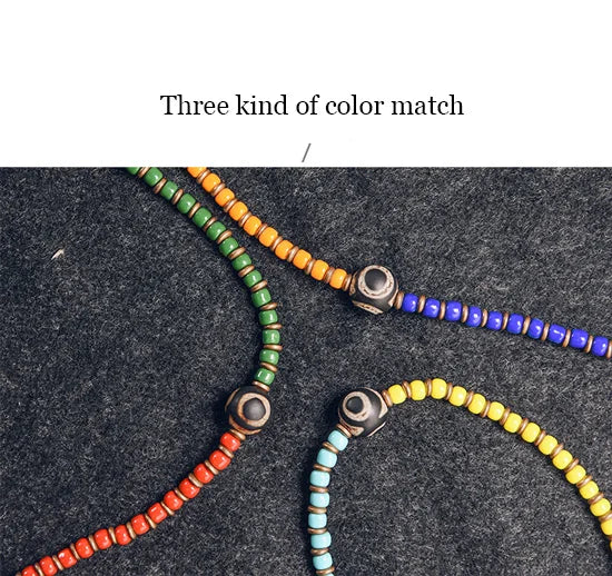 Bracelet Chakras Ébène et Verre Coloré – Vajra en Cuivre Martelé, Style Bohème