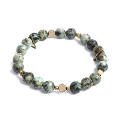 Bracelet Jaspe Zèbre, Jaspe Fleur ou Turquoise d'Afrique – Breloque en Cuivre