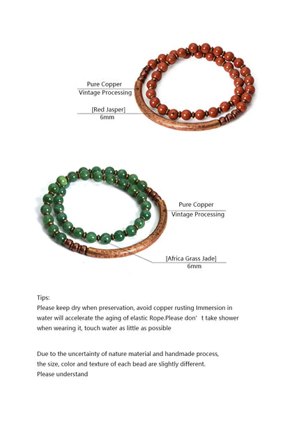 Bracelet Rétro Pierre Rouge ou Verte et Perles de Cuivre – Inspiration Afrique, Fait Main