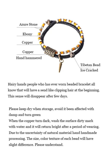 Bracelet Zen Double Rang Ébène et Pierres Colorées – Vajra en Laiton Martelé