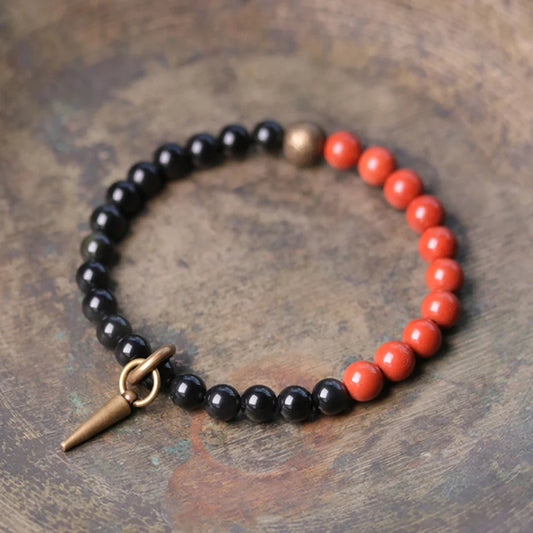 Bracelet Agate et Obsidienne Noire avec Vajra en Cuivre – 4 Pierres au Choix
