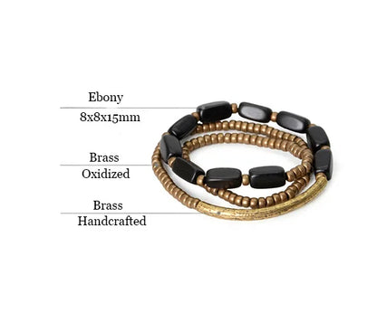 Bracelet Multirang Ébène et Tubes de Laiton – Fait Main, Homme et Femme
