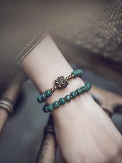 Bracelet Double Rang Graines Naturelles et Laiton – Porte-Bonheur à Offrir