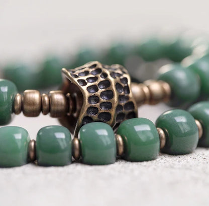 Bracelet Double Rang Graines Naturelles et Laiton – Porte-Bonheur à Offrir