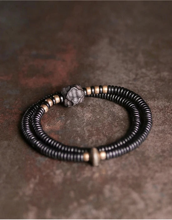 Bracelet Double Rang Ébène Sculptée et Cuivre Vieilli – Style Rock Unisexe