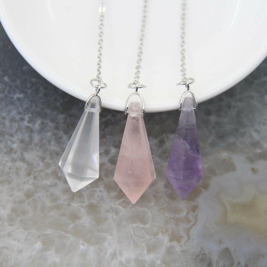 Natural Opal Stone Healing Pendulum Reiki Gem for Divination Spiritual Crysta Cone Hexagon Quartz Pendant Necklace Jewelry