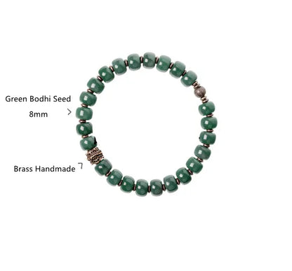 Bracelet Graines de Bodhi Vertes et Laiton – Bijou Zen Porte-Bonheur
