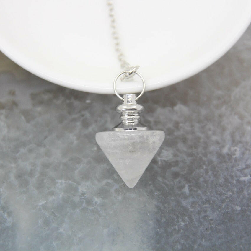 Natural Stone Conical Pendulum for Divination Dowsing Cone Shape Fortune Pendants Pink Crystal Bullet Quartz Jewelry 