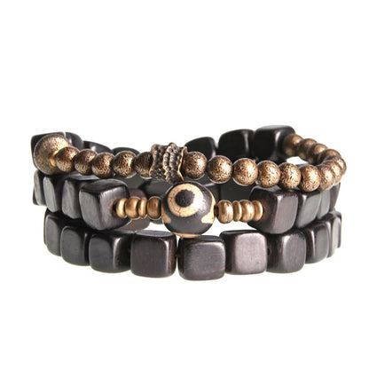 Lot de 2 Bracelets Ébène et Cuivre Martelé Oxydé – Parure Homme et Femme